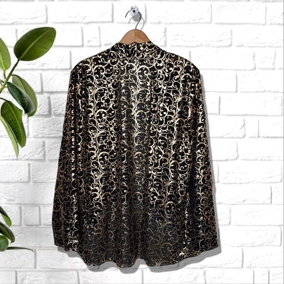 Metallic Gold Print Long Sleeve Open Front Cardigain/Tunic - Picture 2 of 4